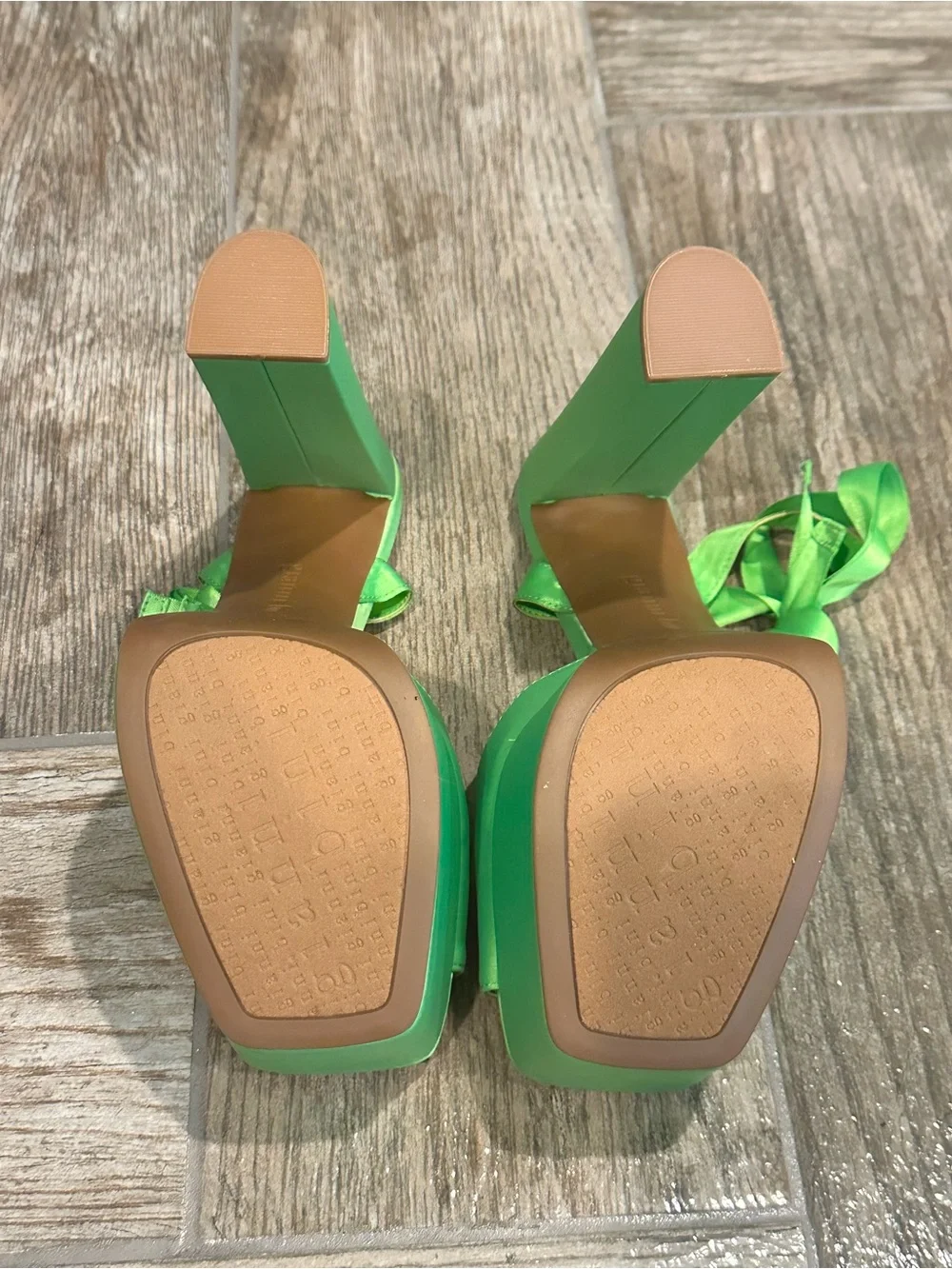 Gianni Bini Lime Green Satin Platform Slide Sandals with Ribbon Ties